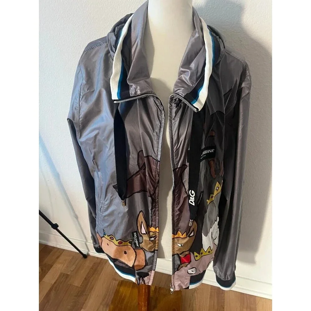 Dolce & Gabbana Men's K-way Dog Patch Jacket Ribbed Zip-Up Printed NEW  XL - Picture 8 of 12